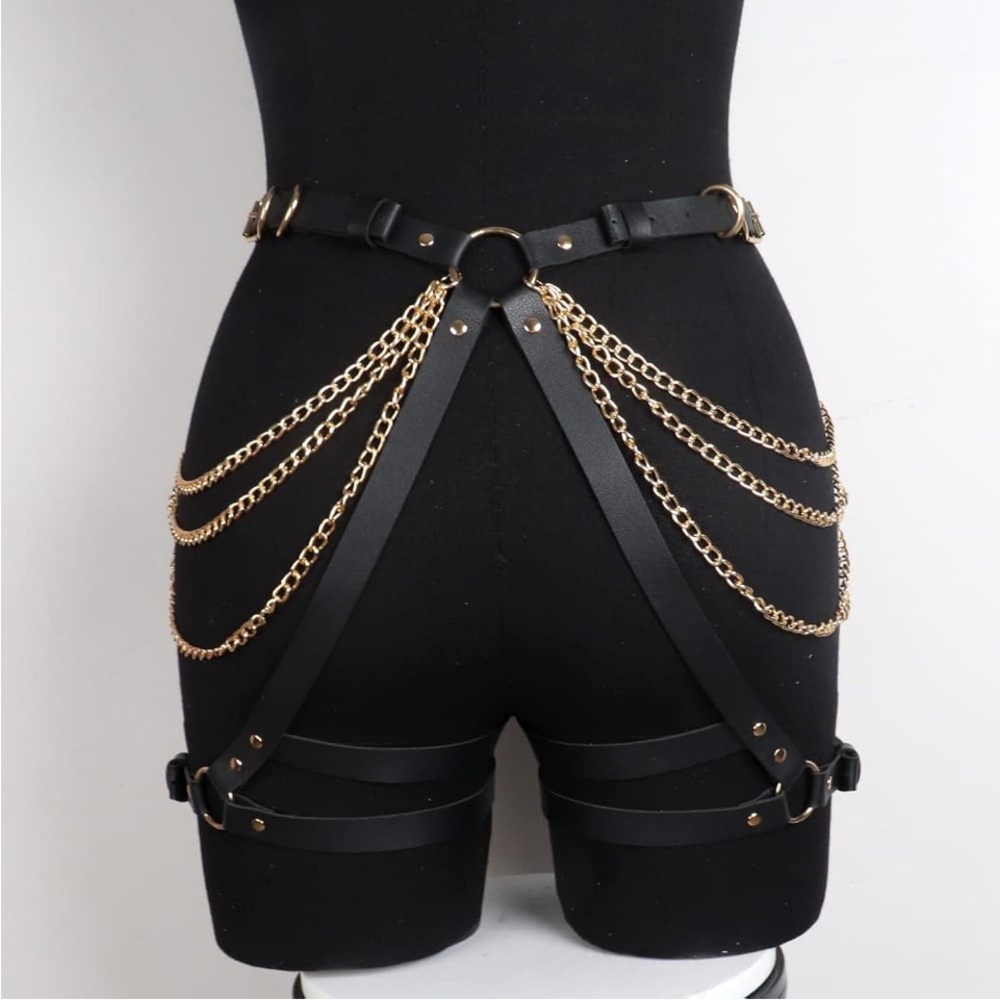 NWOT Black and Gold Chain Harness Lingerie Set - Picture 6 of 6